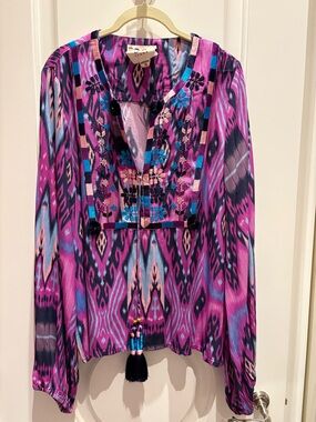 Boho Embroidered V-Neck Blouse in Purple Multi